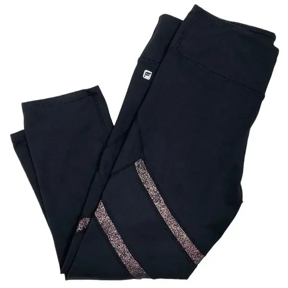 Fabletics Alessia Capri Compression Leggings in Black and Rose Gold Stripes, XS - Picture 3 of 5